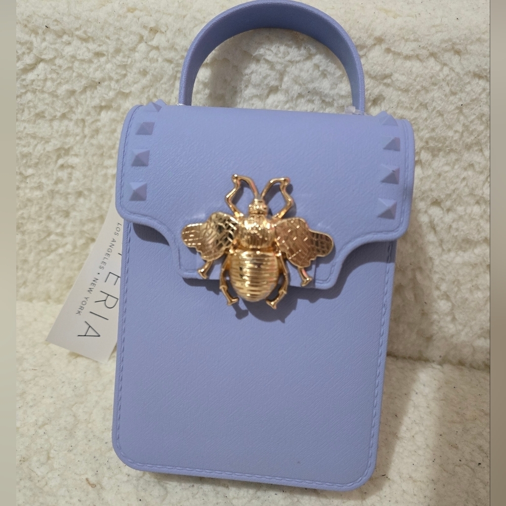 Elegant Blue Mini Bag with Gold Bee Detail - Picture 12 of 13